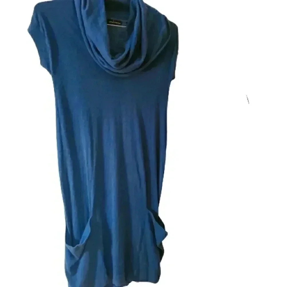 MODA International Royal Blue Cowl Neck Lightweig Sweater Dress W/ Pockets Sz XS